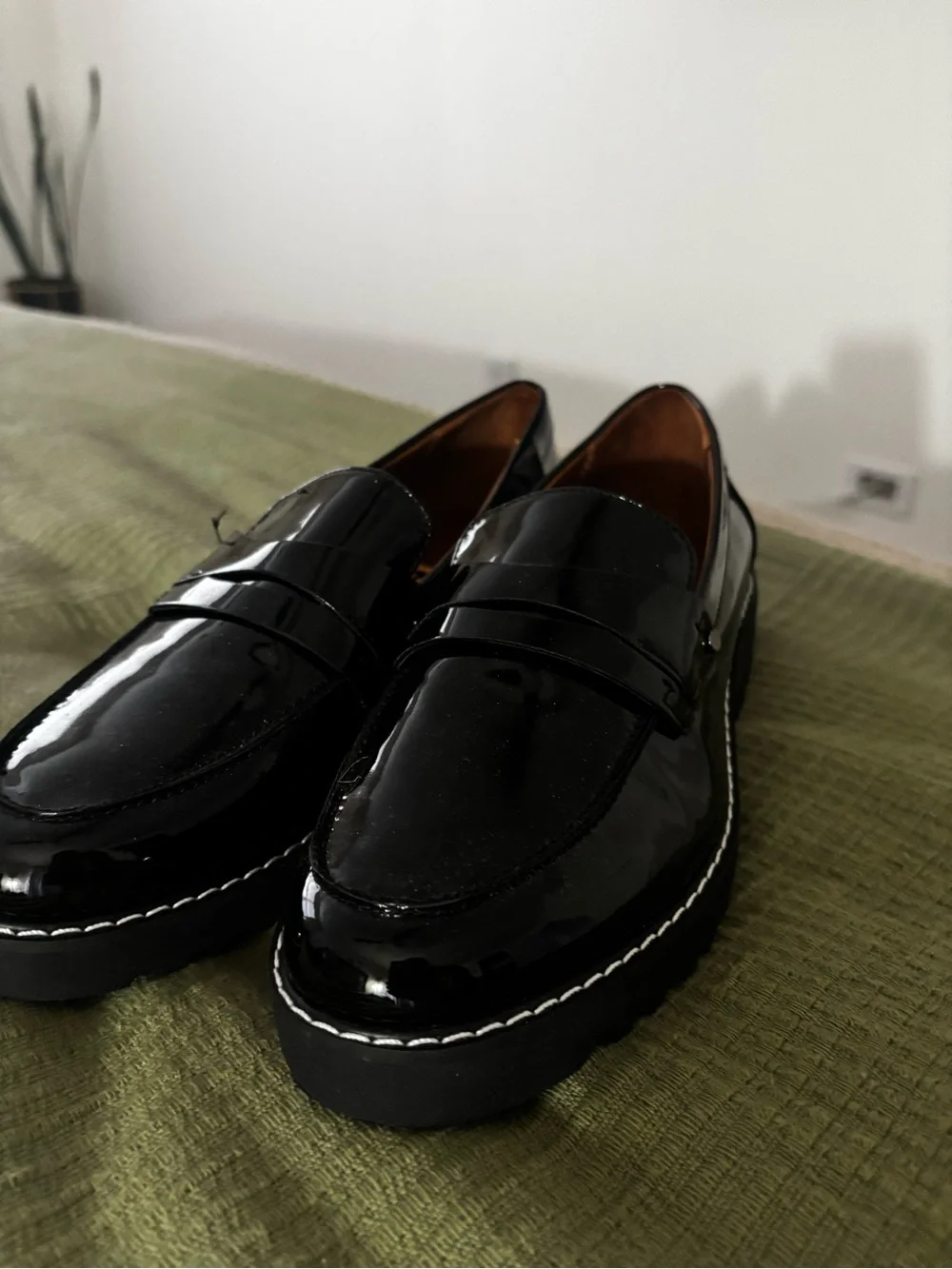 Franco Sarto Black Patent Leather Penny Loafers